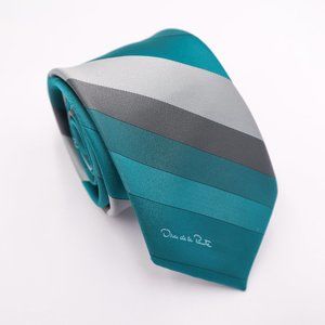 Teal Blue Stripe Pattern Tie | Oscar de la Renta